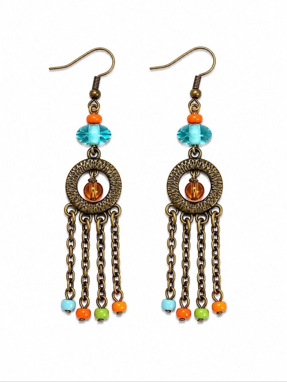 3/$30 VTG Antique Brass Beaded Chandalier Dangle Hook Earrings